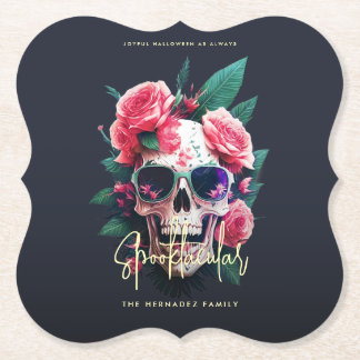Porta-copo De Papel Skull Floral Nome Fabooloso da Família Spooktacula