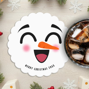 Porta-copo De Papel Snowman Feliz Feliz Natal Rosto Sorridente Inverno