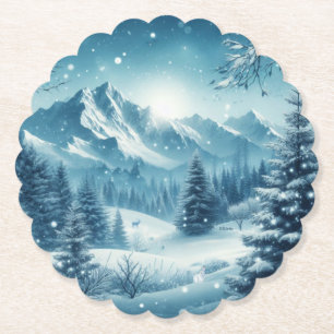 Porta-copo De Papel Snowy Winter Mountain