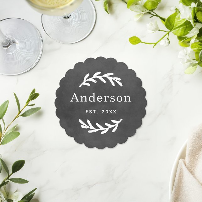 Porta-copo De Papel Sobrenome Rústico Laurel Branch Wreath Monograma (Criador carregado)