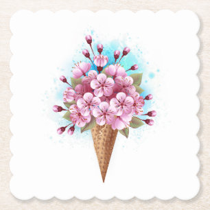 Porta-copo De Papel Sorvete Waffle Rosa Sakura Cone