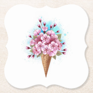 Porta-copo De Papel Sorvete Waffle Rosa Sakura Cone