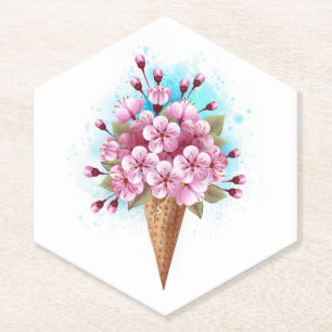 Porta-copo De Papel Sorvete Waffle Rosa Sakura Cone