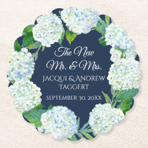 Porta-copo De Papel Sr. n Sra. White Hydrangea Floral Marinho Blue Wed