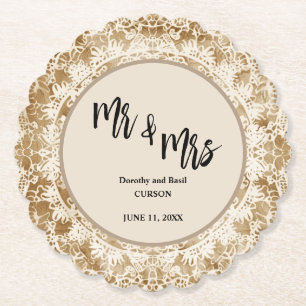 Porta-copo De Papel Sr. & Sra. Vintage Lace Doily Wedding