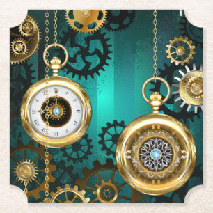 Porta-copo De Papel Steampunk Jewelry Watch em um fundo verde