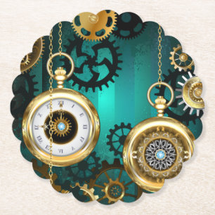 Porta-copo De Papel Steampunk Jewelry Watch em um fundo verde