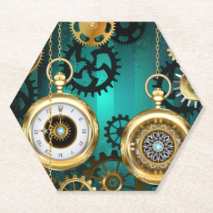 Porta-copo De Papel Steampunk Jewelry Watch em um fundo verde