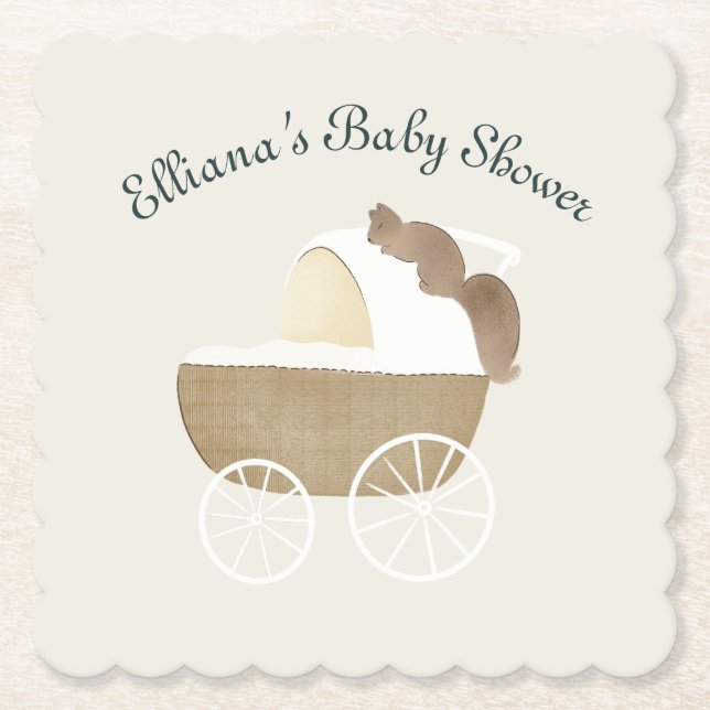 Porta-copo De Papel Storybook Woodland Amigos Bebê Carruagem Esquilo (Frente)