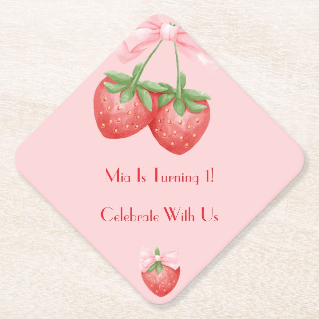 PORTA-COPO DE PAPEL STRAWBERRIES PINK BOW BIRTHDAY  (Frente)