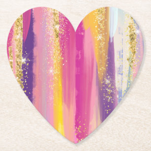 Porta-copo De Papel Strips Coloridas do Arco-íris com Brilho Dourado F