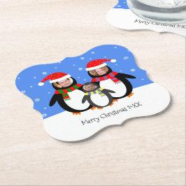 Porta-copo De Papel Suas fotos do Natal da família dos pinguins