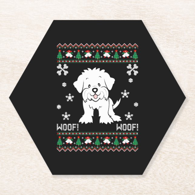 Porta-copo De Papel Suéter de Natal Feio Maltês (Frente)