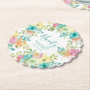 Porta-copo De Papel Summer Watercolor Floral Custom 90 Birthday