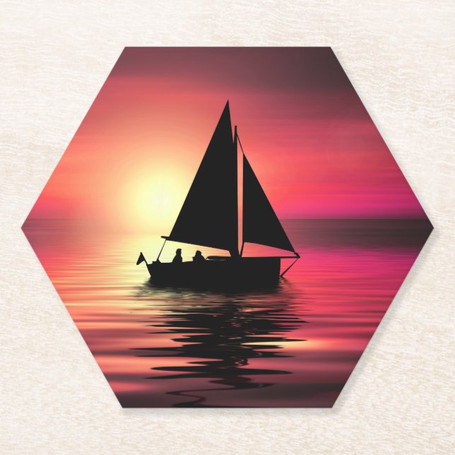 Porta-copo De Papel Sunset, Barco à vela no mar-39186 (Frente)