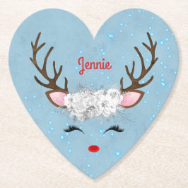Porta-copo De Papel Sweet Reindeer Eyelashes e Antlers com Flores
