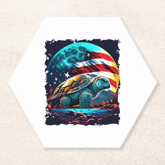 Porta-copo De Papel Tartaruga americana sob lua com a American Flag Co (Frente)