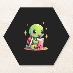 Porta-copo De Papel Tartaruga fofa bebendo boba. Tartarugas Boba Engra