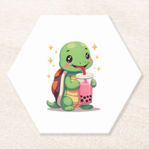 Porta-copo De Papel Tartaruga fofa bebendo boba. Tartarugas Boba Engra