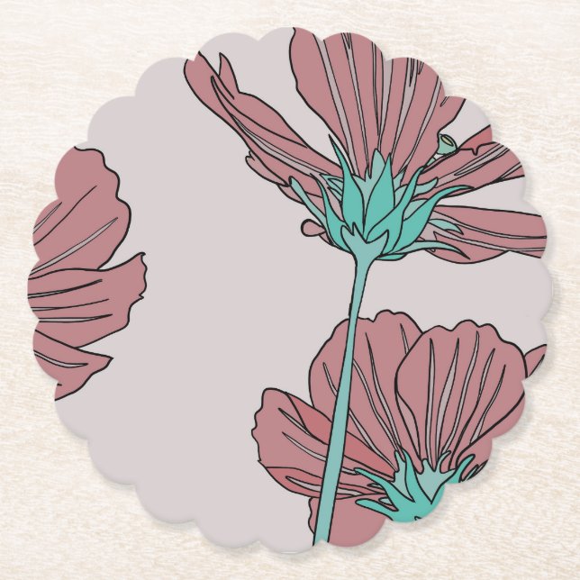 Porta-copo De Papel Tema de flores, desenho de papoula (Frente)