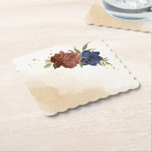 Porta-copo De Papel terracota azul marinho floral verdejante