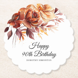Porta-copo De Papel Terracotta Orange Fall Flowers 90 Birthday