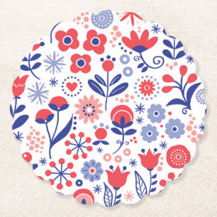 Porta-copo De Papel Teste padrão floral azul & coral