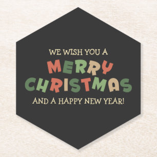 Porta-copo De Papel Texto colorido feliz feliz ano novo de Natal 