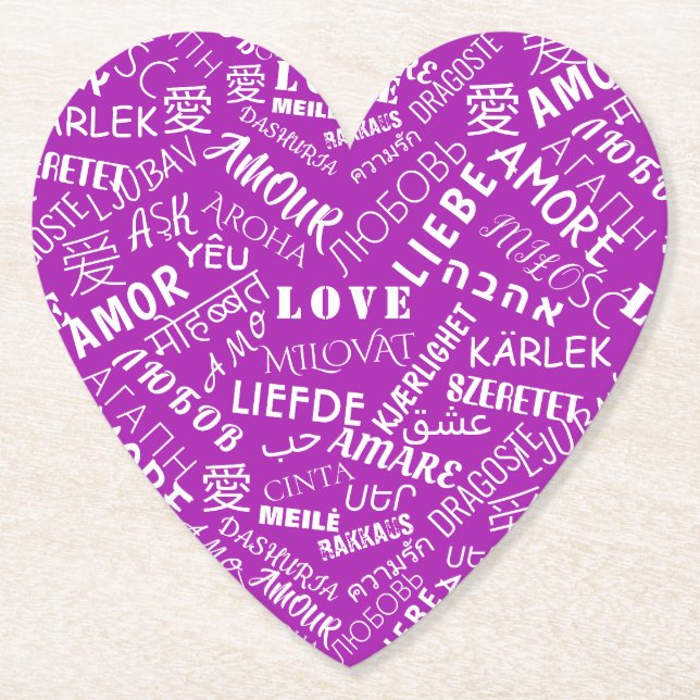 Porta-copo De Papel Texto de Amor Multilíngue Porta copos Escolher Cor (Frente)