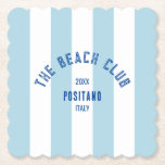 Porta-copo De Papel The Beach Club Crest Blue Cabana Stripe<br><div class="desc">As portas copos de papel do Clube de Praia são perfeitas para o tema do clube de praia, encontros de verão no jardim, na piscina ou na praia... Brisas de cabana azul com crista verde distante do clube de praia. Personalize com os detalhes da sua reunião... ano, praia e destino....</div>