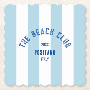Porta-copo De Papel The Beach Club Crest Blue Cabana Stripe