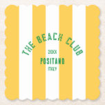 Porta-copo De Papel The Beach Club Crest Yellow Cabana Stripe<br><div class="desc">As portas copos de papel do Clube de Praia são perfeitas para o tema do clube de praia, encontros de verão no jardim, na piscina ou na praia... Brisas de cabana amarela com crista verde angustiada do clube de praia. Personalize com os detalhes da sua reunião... ano, praia e destino....</div>