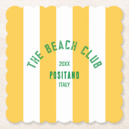 Porta-copo De Papel The Beach Club Crest Yellow Cabana Stripe