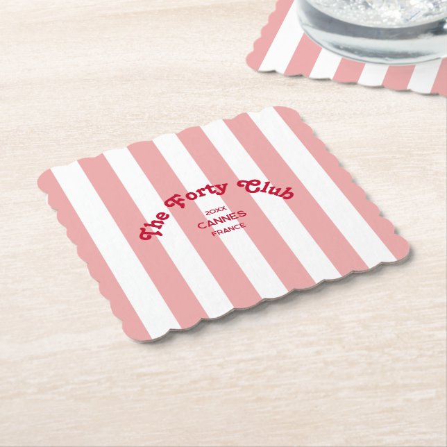 Porta-copo De Papel The Forty Club Pink Cabana Stripe 40th Birthday (Angular)