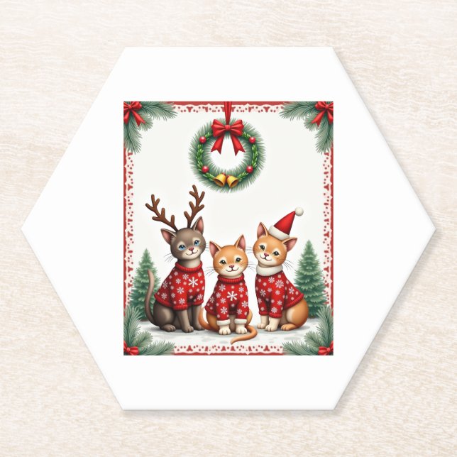 Porta-copo De Papel Three Cat Funny Christmas Cat Ugly Xmas Sweater Me (Frente)