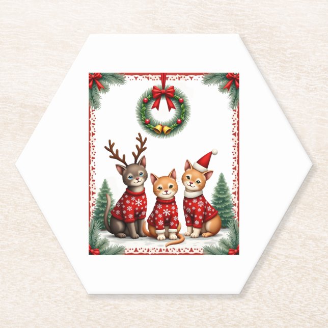 Porta-copo De Papel Three Cat Funny Christmas Cat Ugly Xmas Sweater Me (Frente)