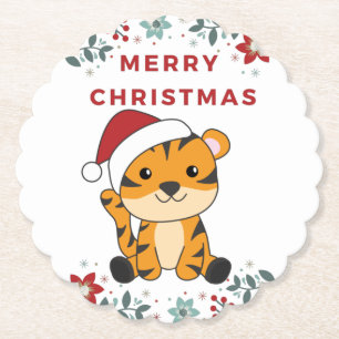 Porta-copo De Papel Tigre Natal Neve Inverno Animais de inverno Papel 