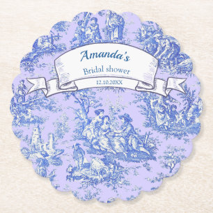 Porta-copo De Papel Toile de Jouy floral azul roxo vintage