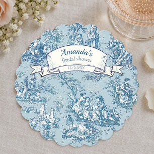 Porta-copo De Papel Toile de Jouy floral azul vintage em tons de azul-