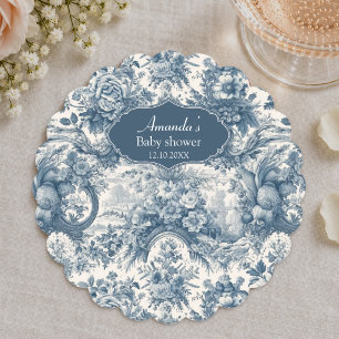 Porta-copo De Papel Toile de Jouy floral azul vintage monograma