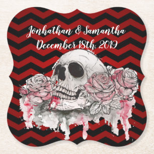 Porta-copo De Papel Tome o crânio Rosa Gótica Chevron vermelho preto