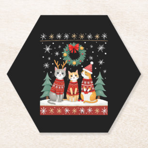 Porta-copo De Papel Três gatos engraçados camisola de Natal gato feio
