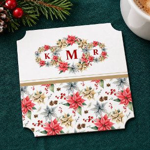 Porta-copo De Papel Trio de Poinsettia de Inverno Monograma Natal