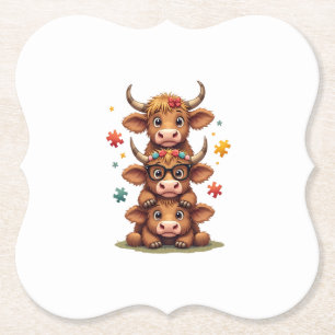 Porta-copo De Papel Trio de Vaca Highland Autismo Vintage Espiando Vac