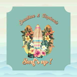 Porta-copo De Papel Tropical Surfboards Hawaiian Flowers Teal Monogram