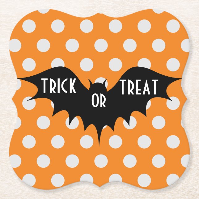 Porta-copo De Papel Truque de Dia das Bruxas ou trate bolinhas laranja (Frente)