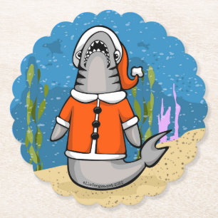 Porta-copo De Papel Tubarão papai noel