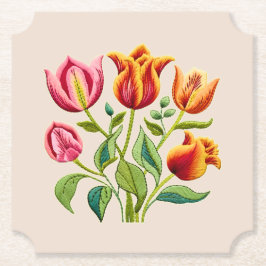 Porta-copo De Papel Tulipas Vermelhas com um toque de amarelo Porta-co
