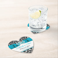 Turquesa, Black Damask Love Heart Casamento