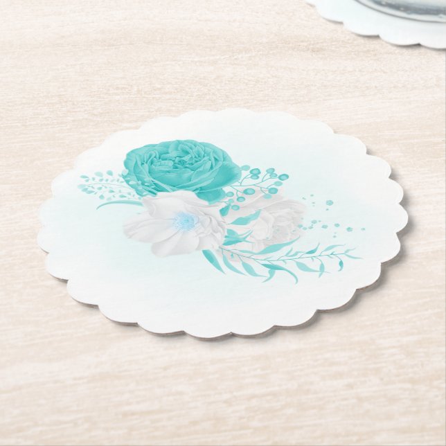 Porta-copo De Papel turquesa branco floral casamento  (Angular)